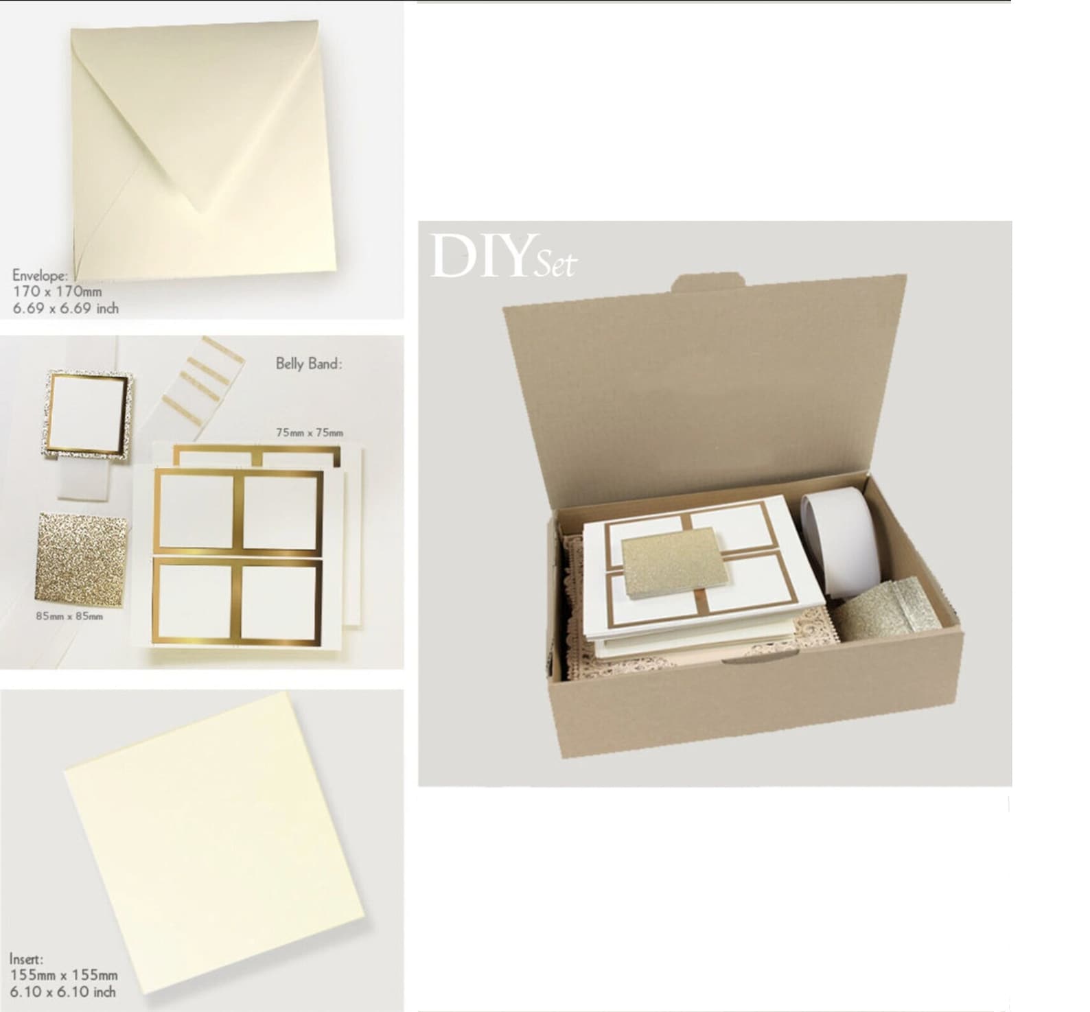 Navy Blue Elegant Wedding Invitations with Cream Insert and Gold Glitter