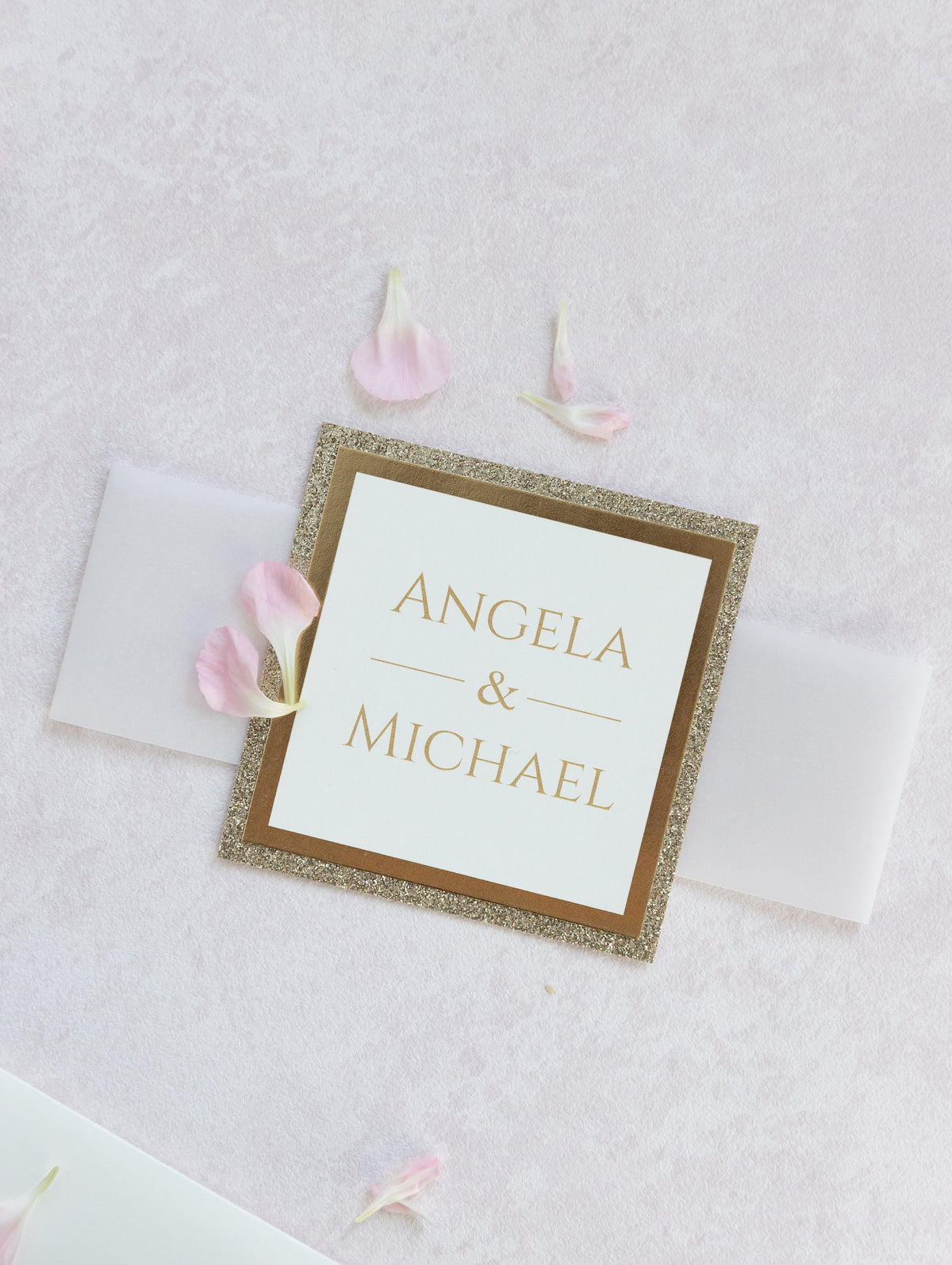 Navy Blue Elegant Wedding Invitations with Cream Insert and Gold Glitter