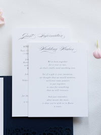 Navy Blue Pocketfold Lace Floral Wedding Invitations