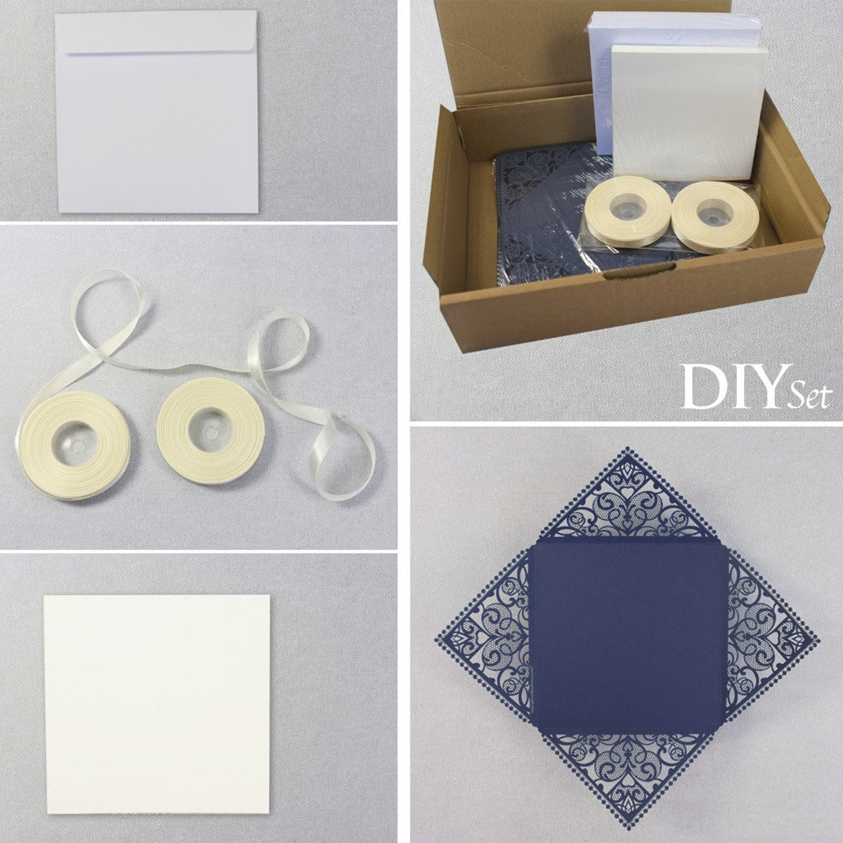 Invitations Wedding Invitation Cards Laser Cut with Cream Lace + Envelope Elegant Navy Blue Satin Ribbon Wedding Invitations Birthday