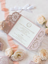 Elegant Pink Wedding Invitations - Laser cut Floral Invitation with Cream Insert