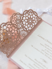 Elegant Pink Wedding Invitations - Laser cut Floral Invitation with Cream Insert