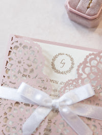 Elegant Pink Wedding Invitations - Laser cut Floral Invitation with Cream Insert