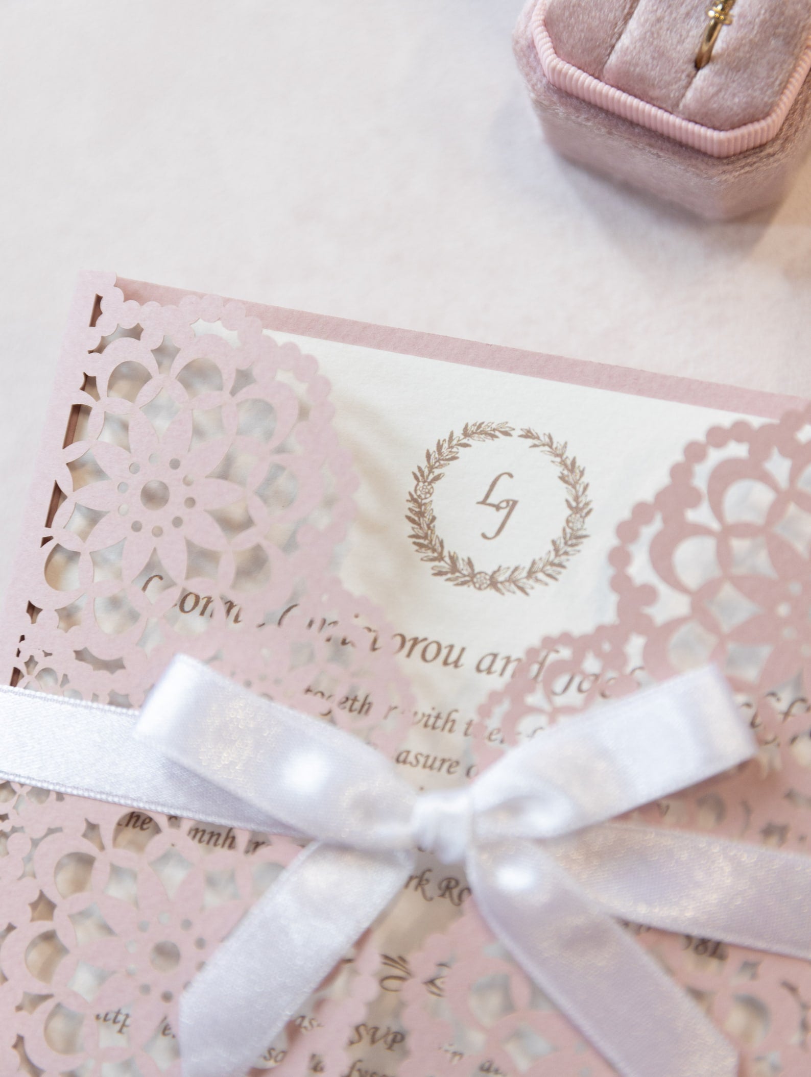 Elegant Pink Wedding Invitations - Laser cut Floral Invitation with Cream Insert