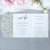 Ivory Pocketfold Lace White Wedding Invitations