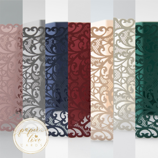 Laser Cut Covers ONLY Pocket Fold Invitations 7 colours