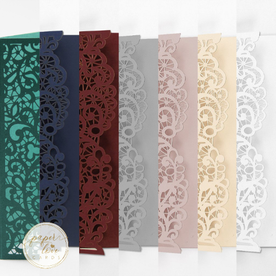 Laser Cut Covers ONLY Pocket Fold Invitations 7 colours - Pocketfold Elements, DIY Cut, 3 fold pocket, Wedding Cards Invitation