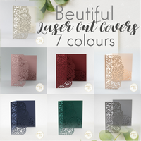 Laser Cut Covers ONLY Pocket Fold Invitations 7 colours
