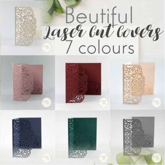 Laser Cut Covers ONLY Pocket Fold Invitations 7 colours