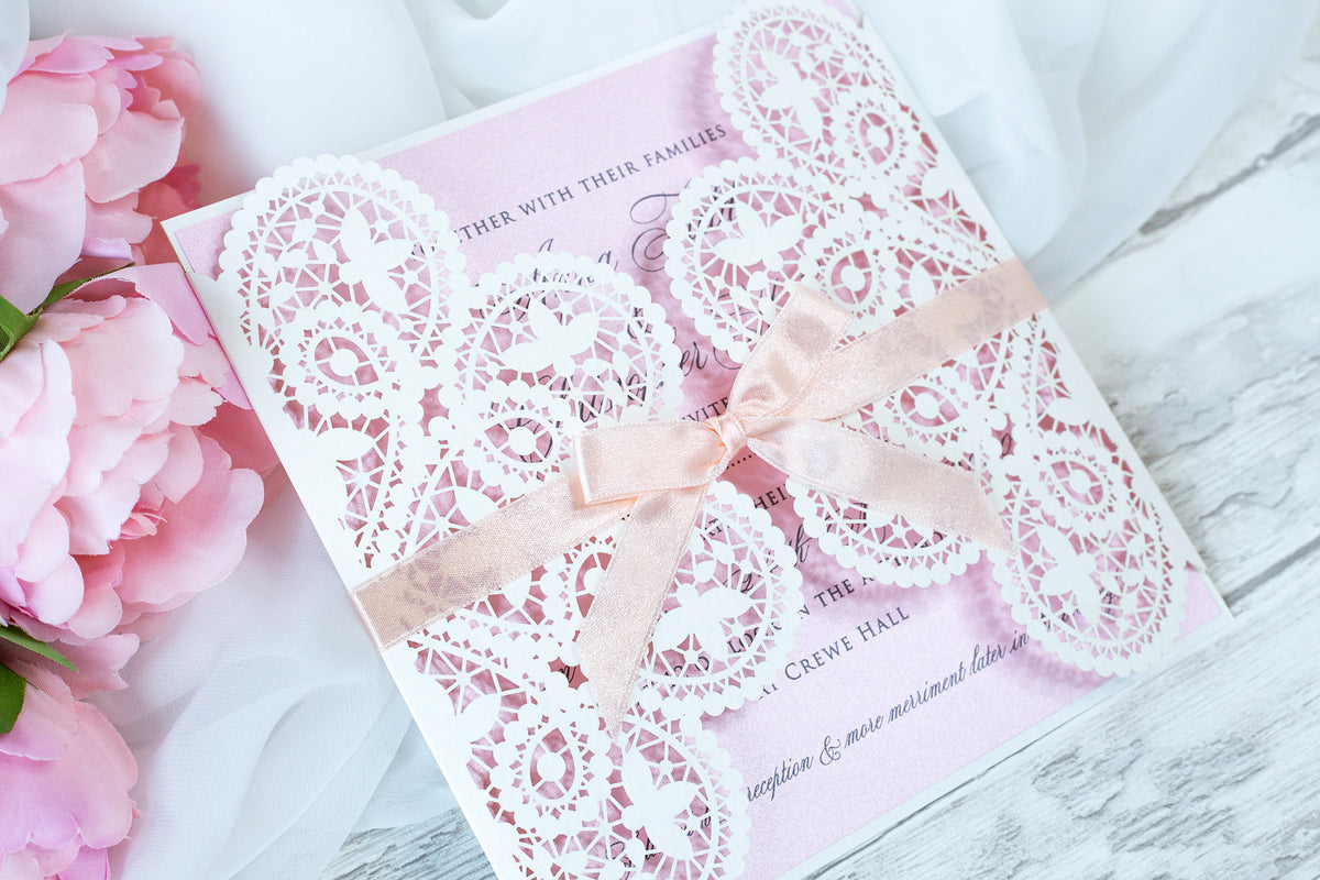 Elegant White Two Side Opening Wedding Invitations