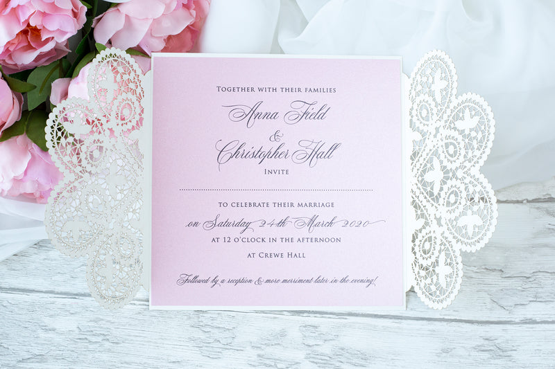 Elegant White Two Side Opening Wedding Invitations