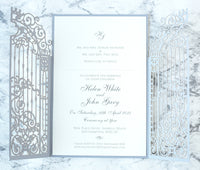 Elegant Gray Monogram Ornamental Gatefold Laser Cut Wedding Day Invitation with Gold Foil