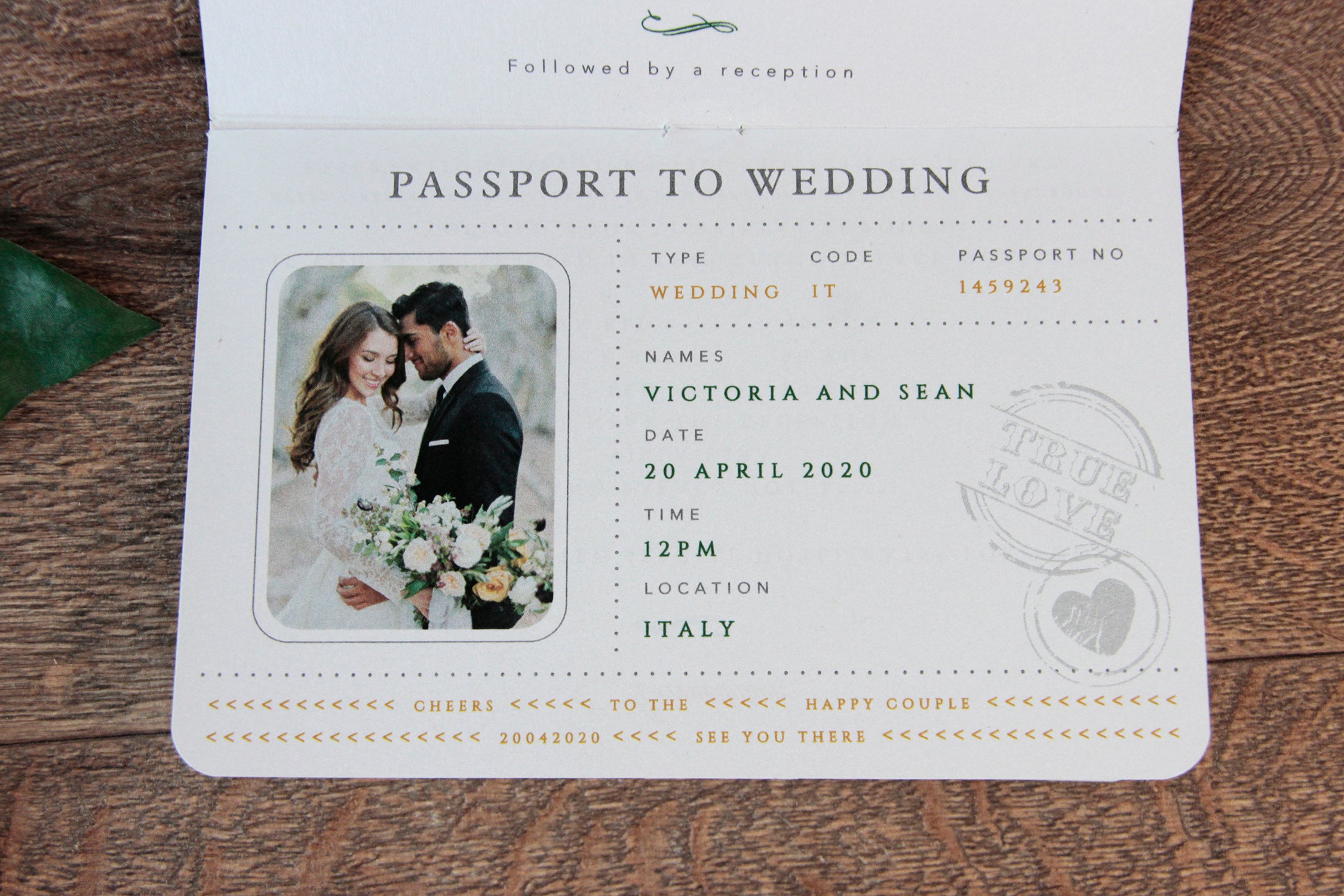 Green Wedding Invitation Passport Luxury Gold Foil and Boarding Pass Invite suite