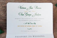 Green Wedding Invitation Passport Luxury Gold Foil and Boarding Pass Invite suite