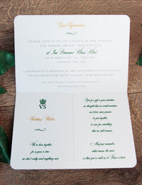 Green Wedding Invitation Passport Luxury Gold Foil and Boarding Pass Invite suite
