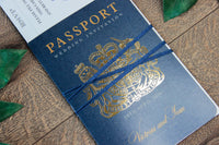Navy Wedding Invitation Passport Luxury Gold Foil and Boarding Pass Invite suite
