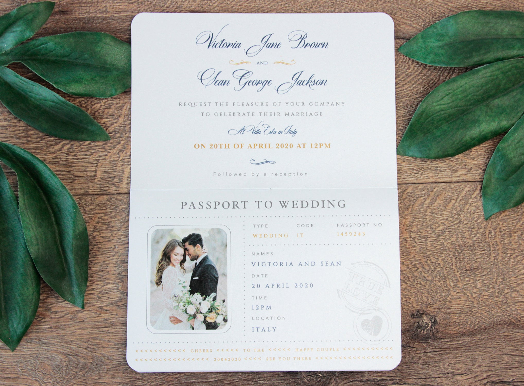 Navy Wedding Invitation Passport Luxury Gold Foil and Boarding Pass Invite suite