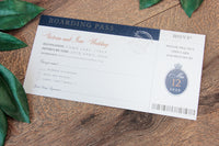 Navy Wedding Invitation Passport Luxury Gold Foil and Boarding Pass Invite suite