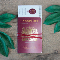 Red Wedding Invitation Passport Luxury Gold Foil and Boarding Pass Invite suite