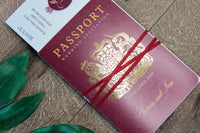 Red Wedding Invitation Passport Luxury Gold Foil and Boarding Pass Invite suite
