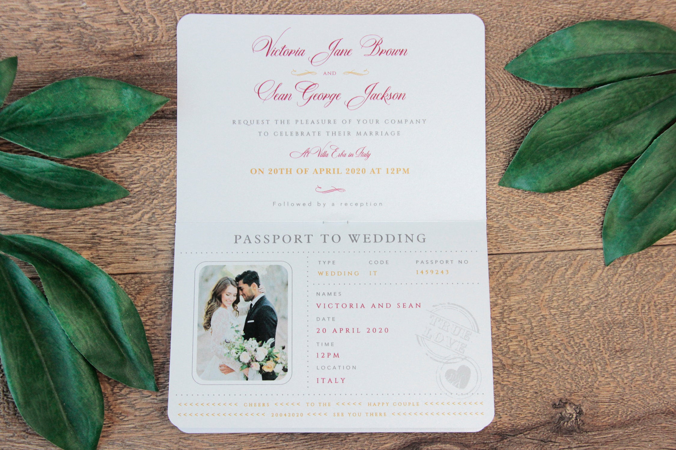 Red Wedding Invitation Passport Luxury Gold Foil and Boarding Pass Invite suite