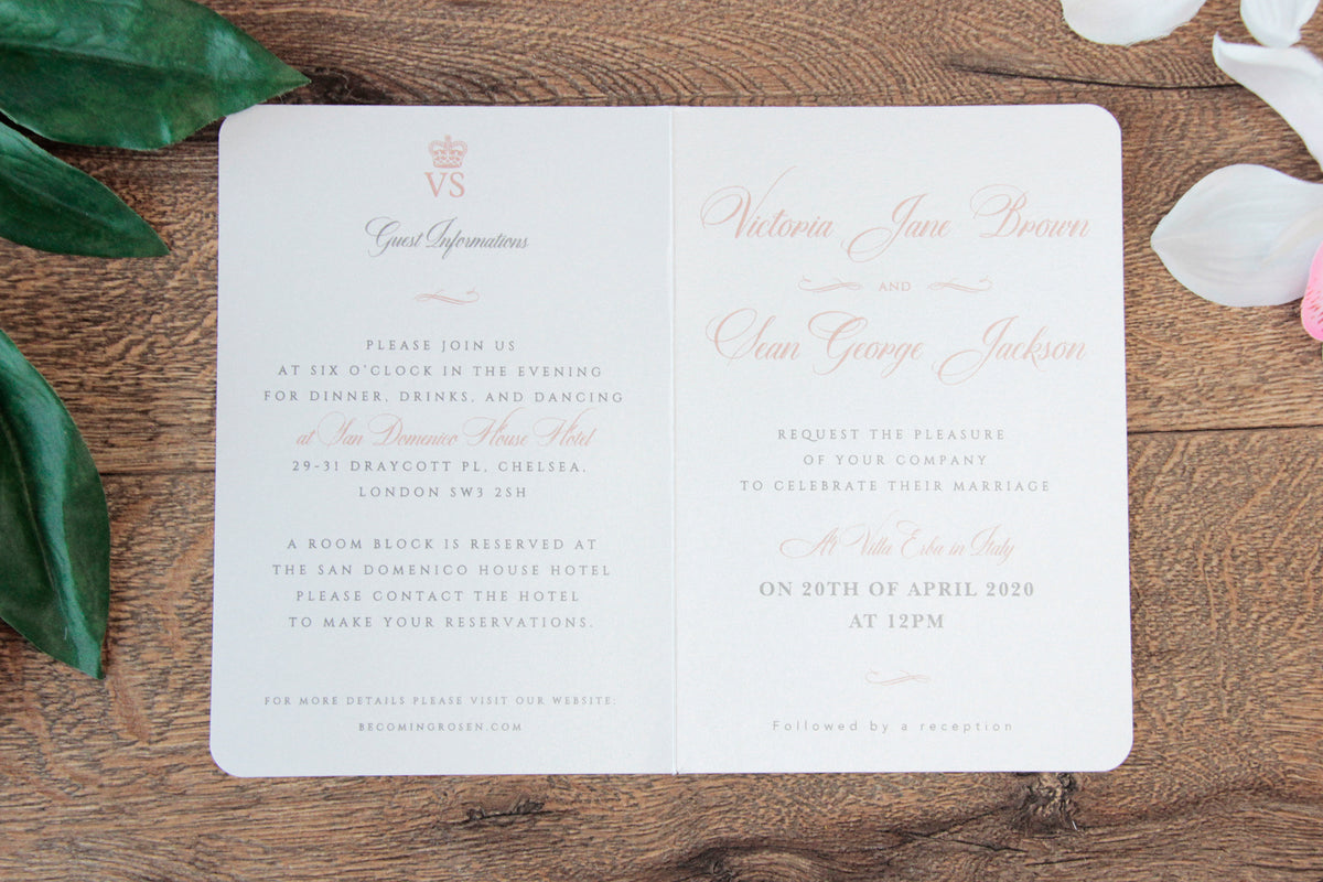 White Wedding Invitation Passport Luxury Silver Foil and Boarding Pass Invite suite