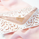 White Pocket Inivtation With Peachy Insert Rose Gold Foil Ornament