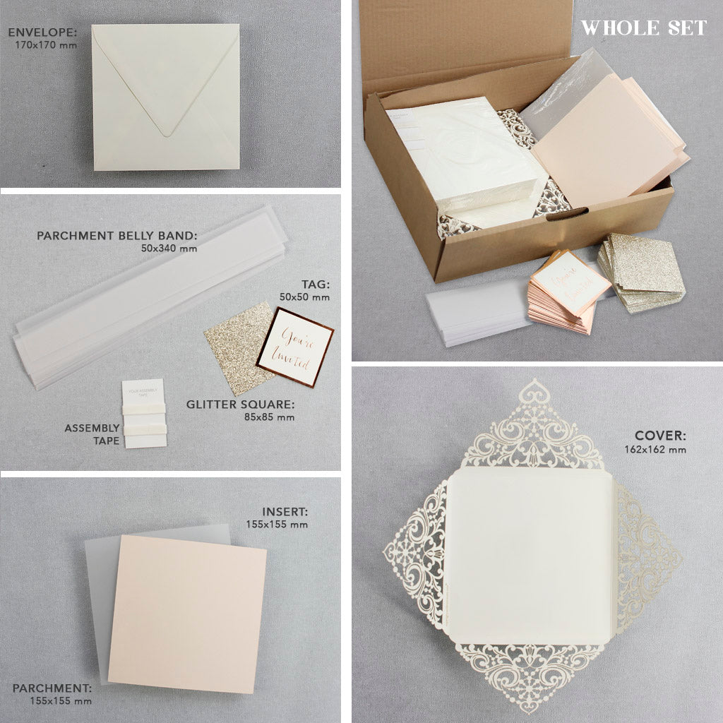 Lace Elegant Square Wedding Invitations with Gold Glitter