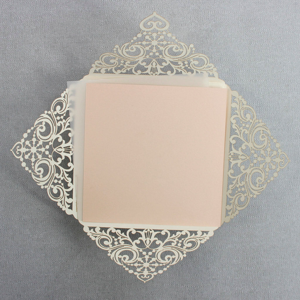 Lace Elegant Square Wedding Invitations with Gold Glitter