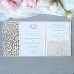 Peach Pocketfold Lace Floral Wedding Invitations