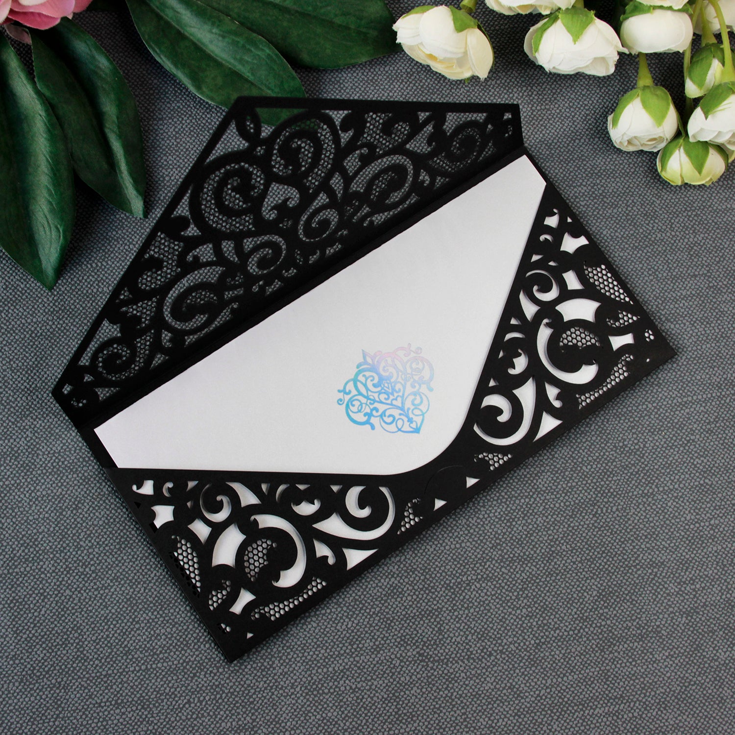 Black Pocket Inivtation Holographic Ornament Foil