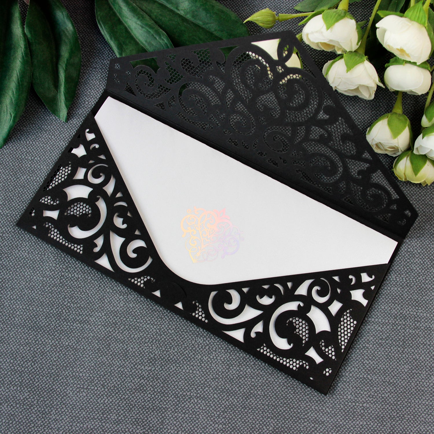 Black Pocket Inivtation Holographic Ornament Foil