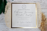 Cream Square Wedding Invitation Laser Cut Gatefold with Gold Foil Border