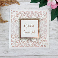 Lace Elegant Square Wedding Invitations with Gold Glitter