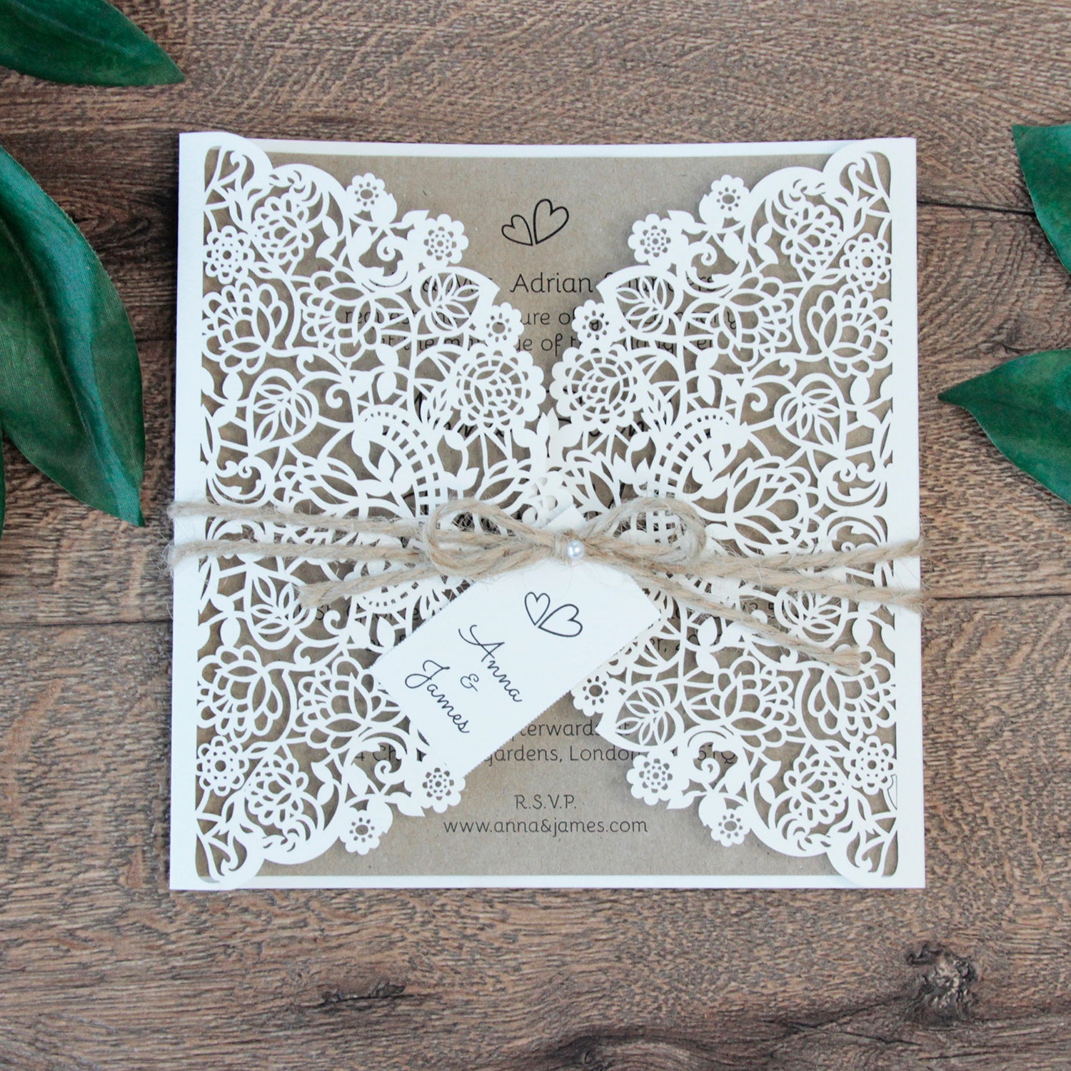 Rustic Wedding Invitation Floral Laser Cut DIY Kit