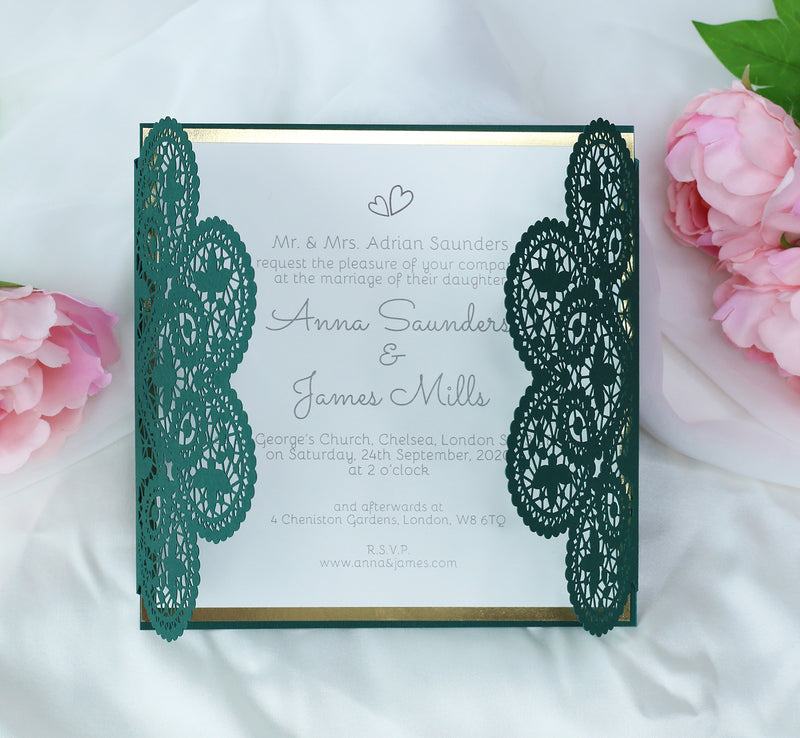 Green Wedding DIY Invitations Laser Cut Set Box Wedding invitation Do It Yourself