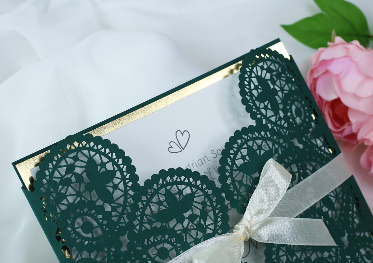 Green Wedding DIY Invitations Laser Cut Set Box Wedding invitation Do It Yourself