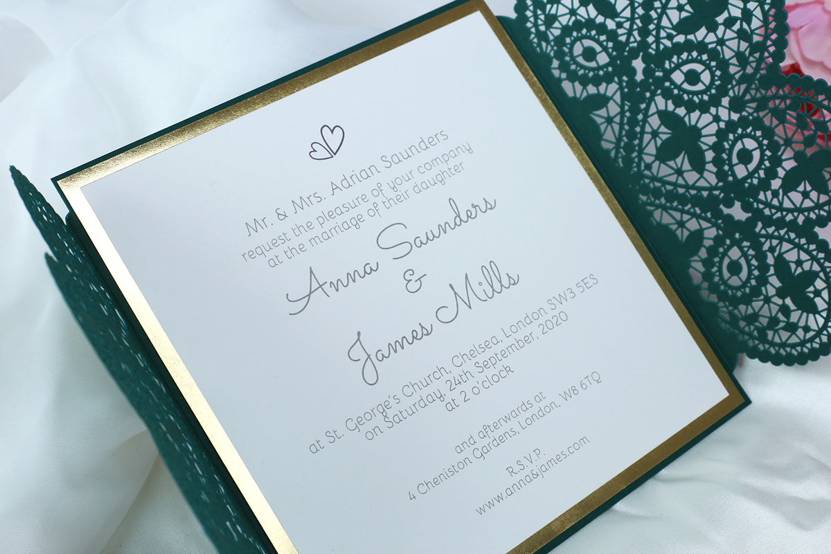Green Wedding DIY Invitations Laser Cut Set Box Wedding invitation Do It Yourself