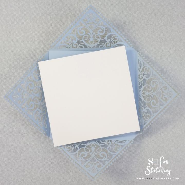 DIY Invitations Wedding Invitation Cards Laser Cut with Cream Lace + Envelope Elegant Blue Satin Ribbon Wedding Invitations Birthday