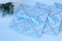 DIY Invitations Wedding Invitation Cards Laser Cut with Cream Lace + Envelope Elegant Blue Satin Ribbon Wedding Invitations Birthday