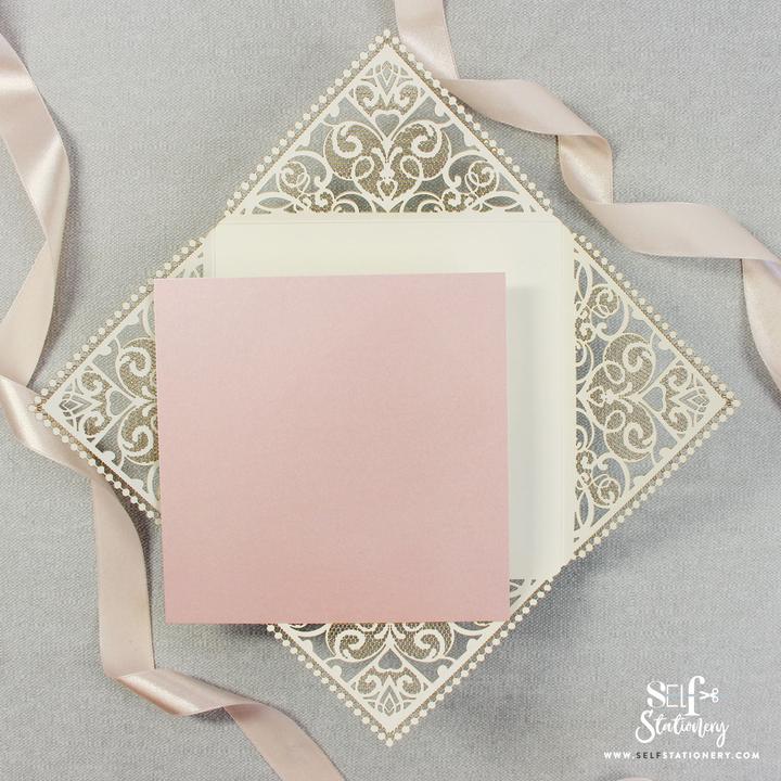 DIY Invitations Wedding Invitation Cards Laser Cut with Cream Lace + Envelope Elegant Pink Satin Ribbon Wedding Invitations Birthday