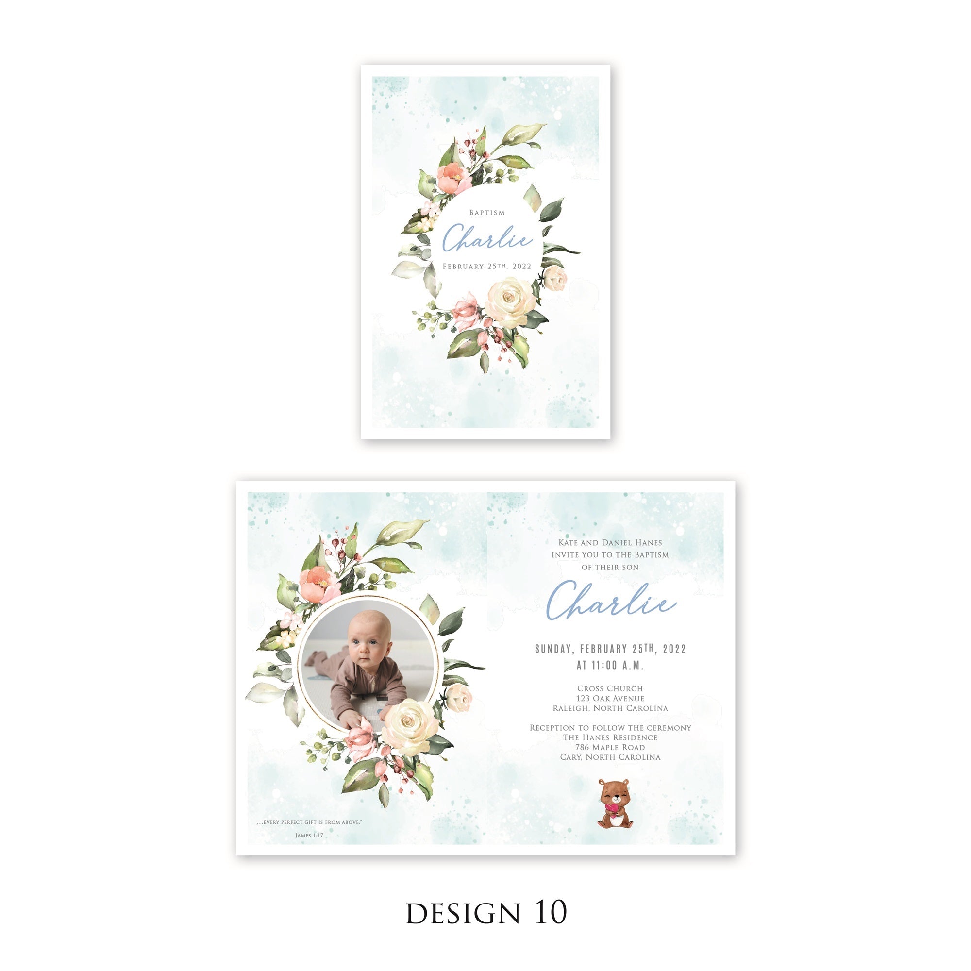 Personalised Baby Invitations with a photo - for Baby Boy - Baptism, First Year, Birthday