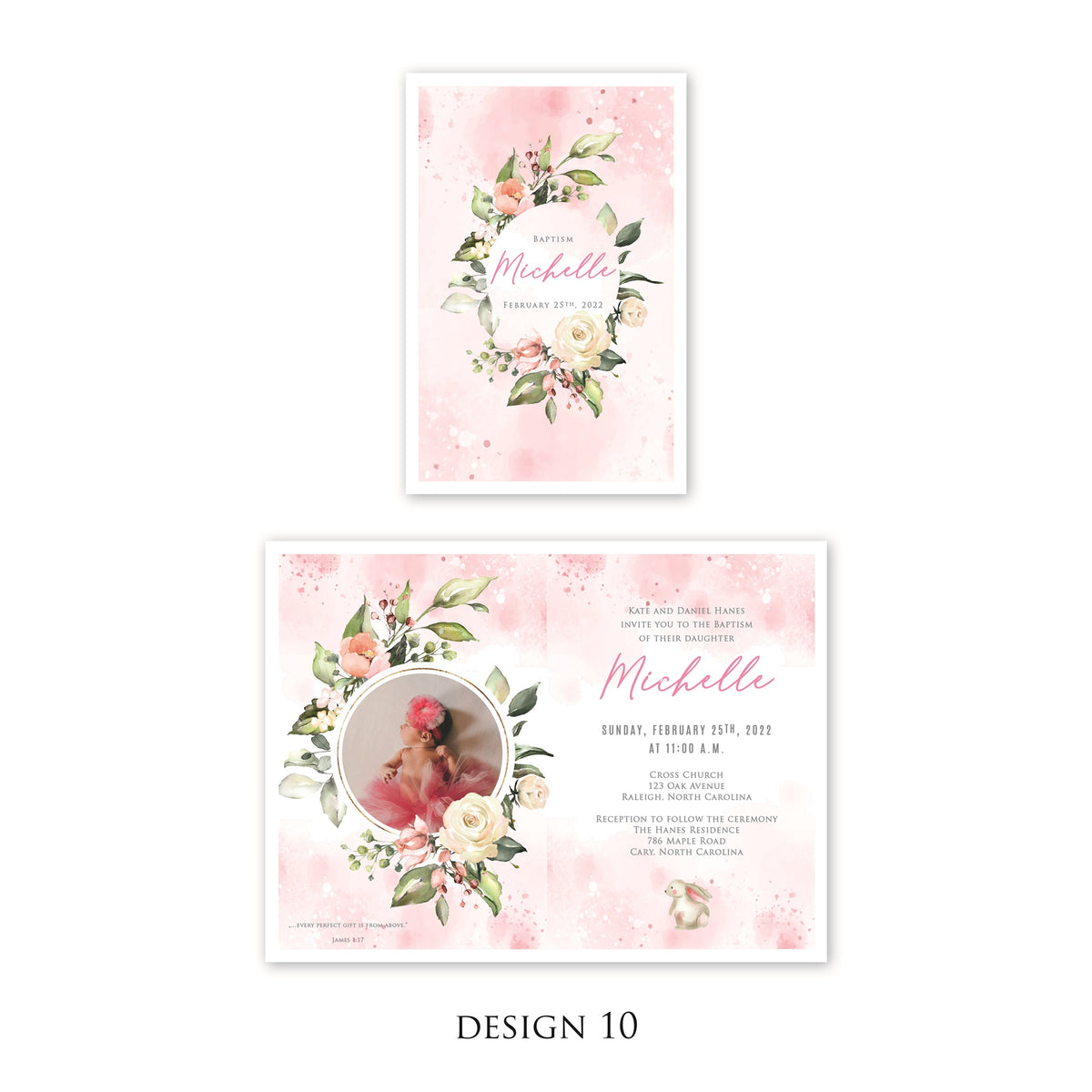 Personalised Baby Invitations with a photo - for Baby Girl - Baptism, First Year, Birthday