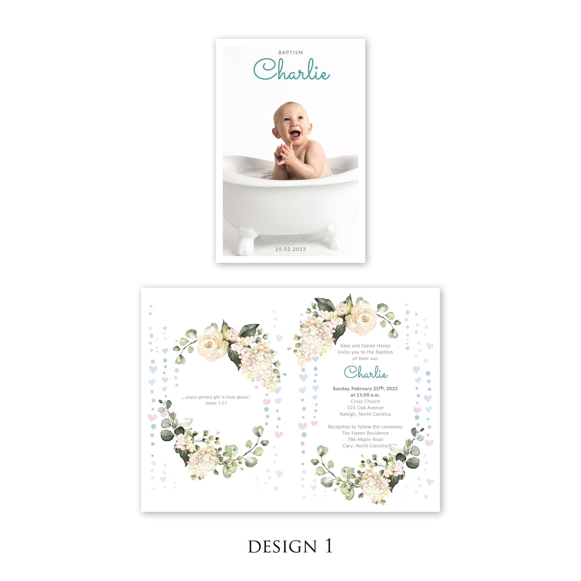 Personalised Baby Invitations with a photo - for Baby Boy - Baptism, First Year, Birthday