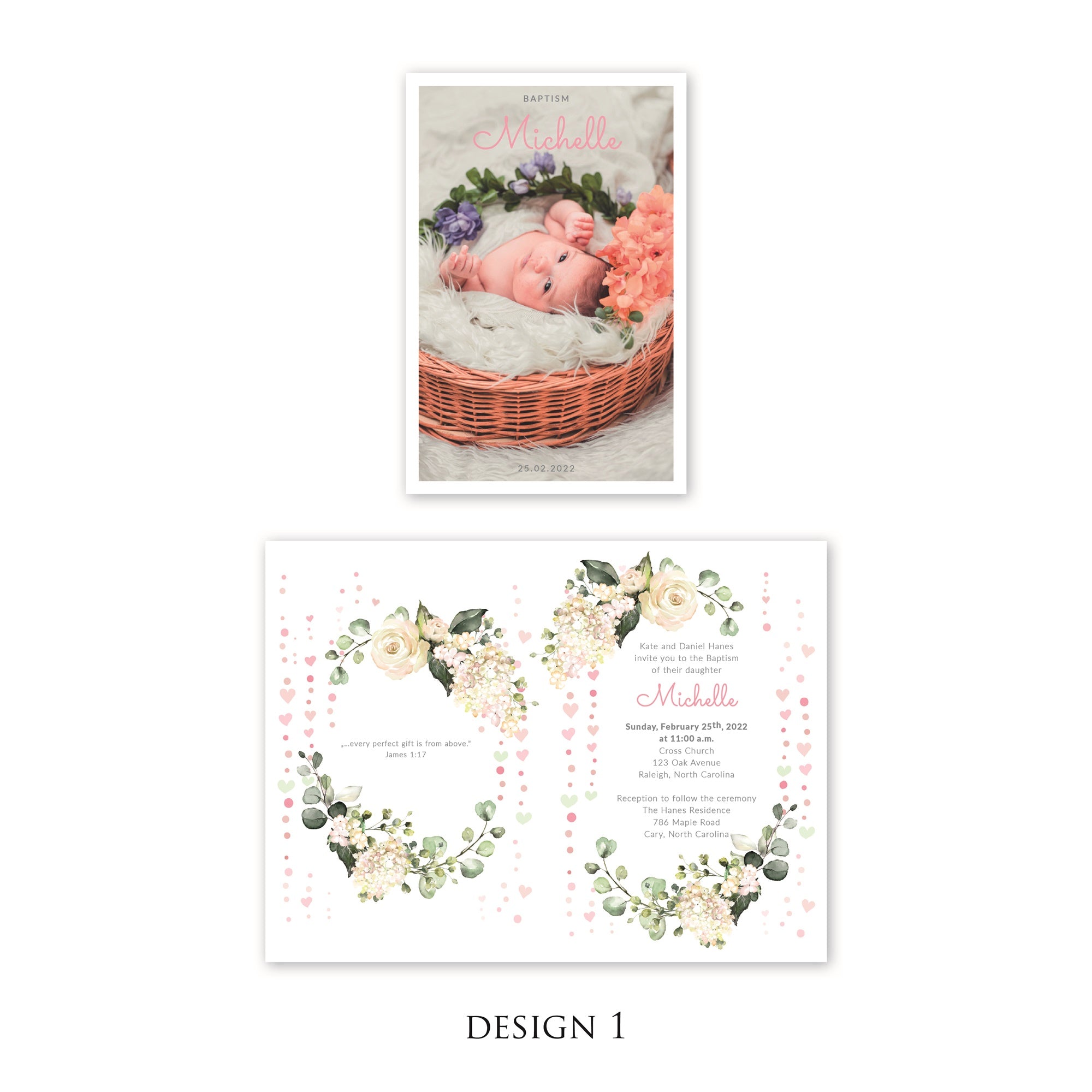 Personalised Baby Invitations with a photo - for Baby Girl - Baptism, First Year, Birthday
