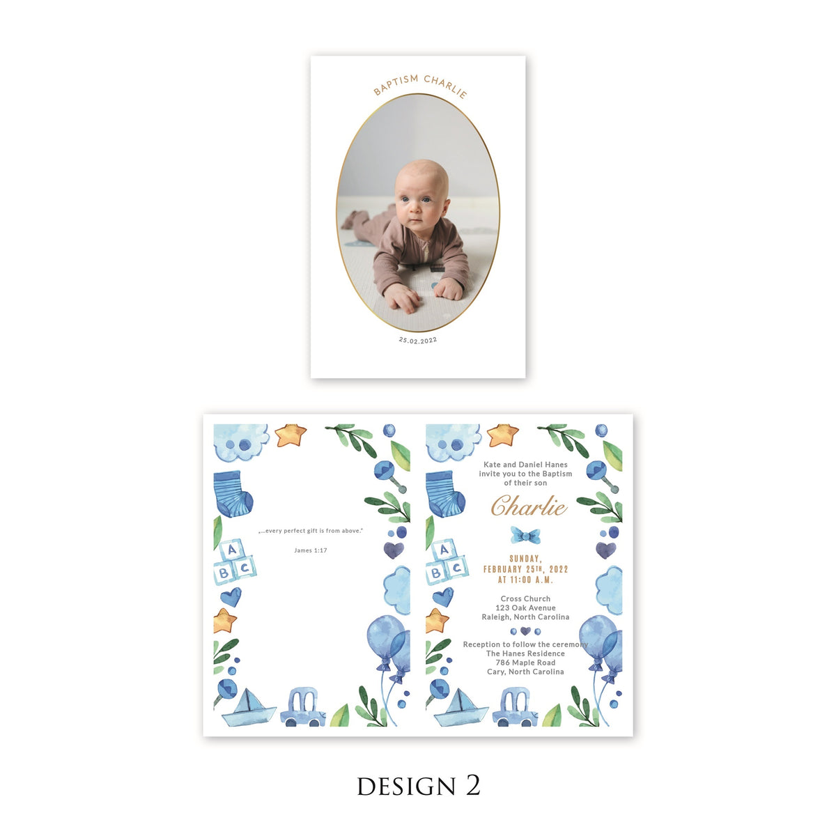 Personalised Baby Invitations with a photo - for Baby Boy - Baptism, First Year, Birthday
