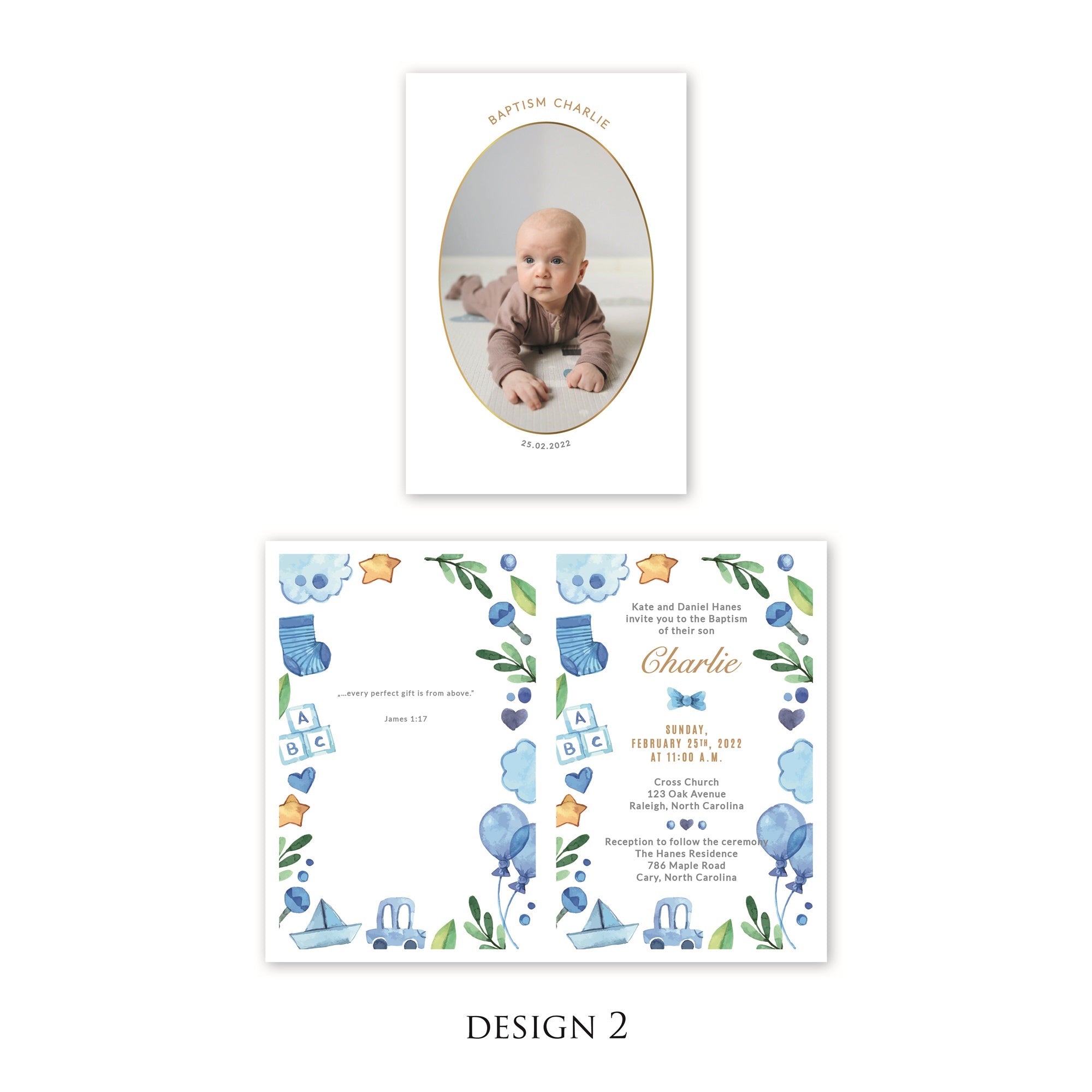 Personalised Baby Invitations with a photo - for Baby Boy - Baptism, First Year, Birthday