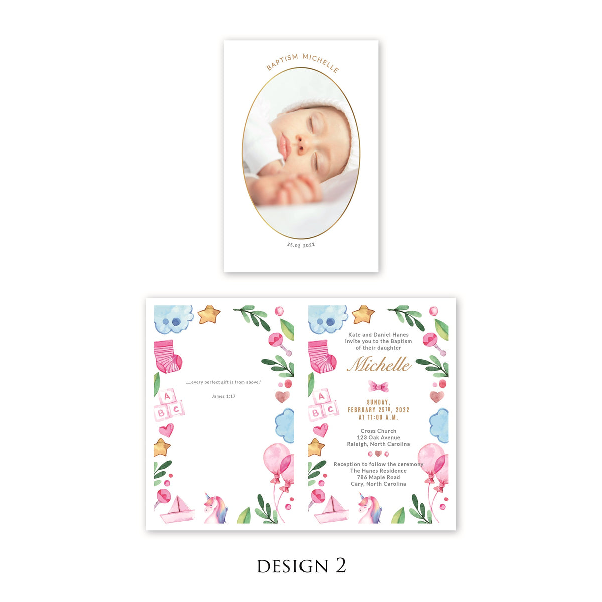 Personalised Baby Invitations with a photo - for Baby Girl - Baptism, First Year, Birthday