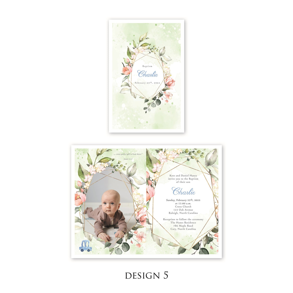 Personalised Baby Invitations with a photo - for Baby Boy - Baptism, First Year, Birthday