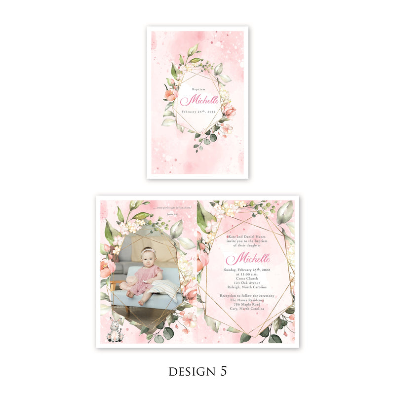 Personalised Baby Invitations with a photo - for Baby Girl - Baptism, First Year, Birthday